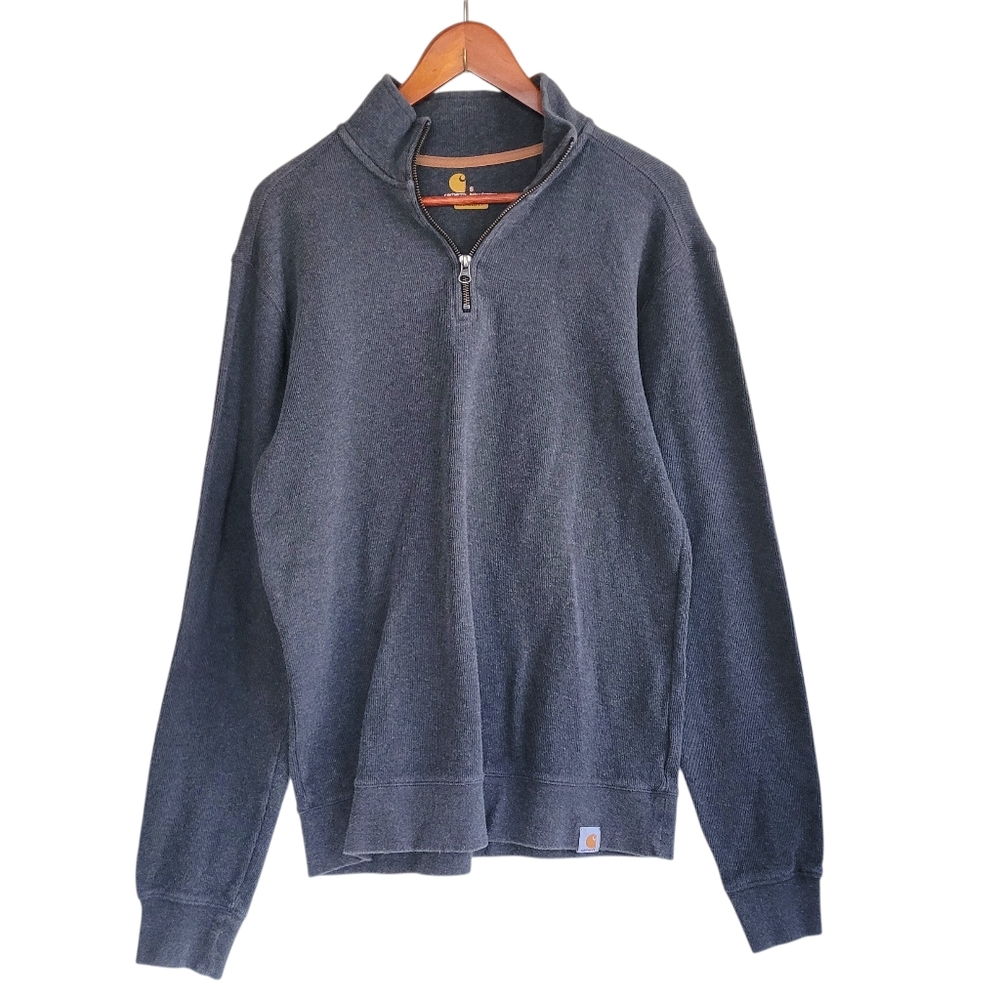 Carhartt Quarter-Zip Pullover Sweater Gray Mens Small Relaxed Fit